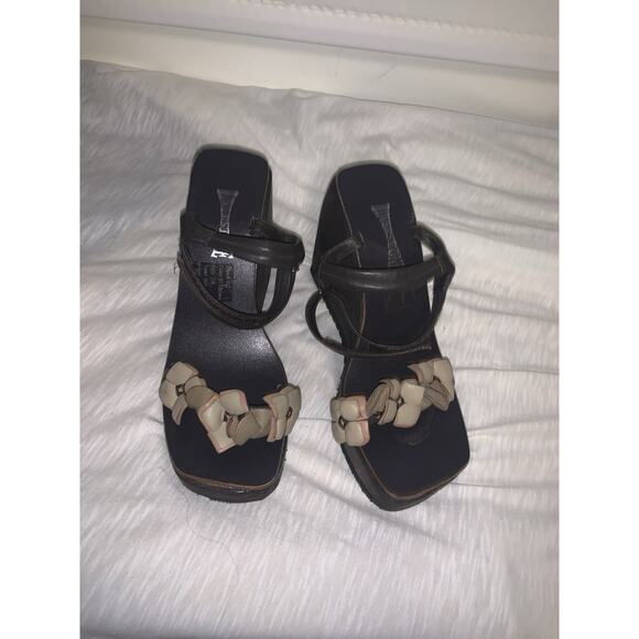 Vintage 90s Y2K Floral Wooden Chunky Platform Wedge Sandals Shoes Women’s Size 6 - Picture 4 of 7